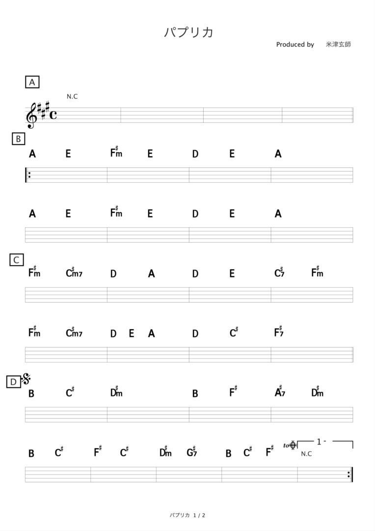 パプリカ 米津玄師 コード進行さくら