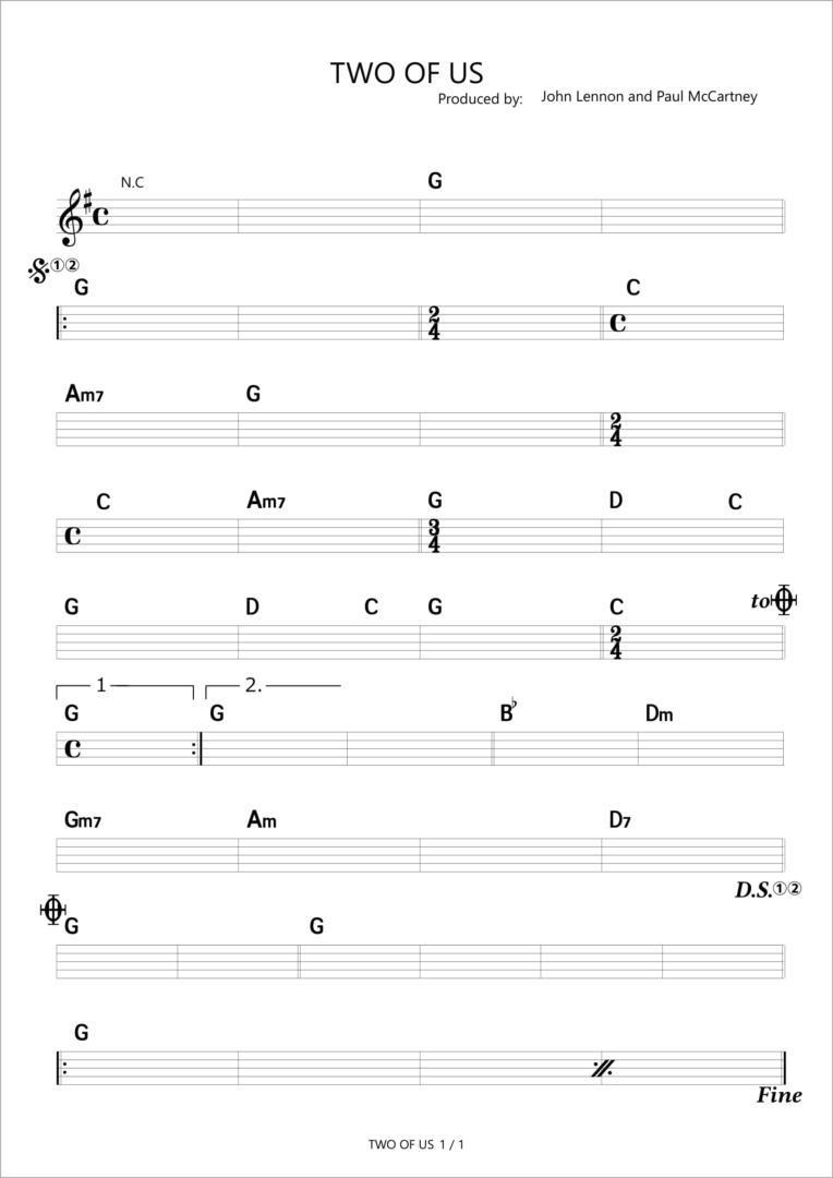  The Beatles - Two Of Us (Chords)